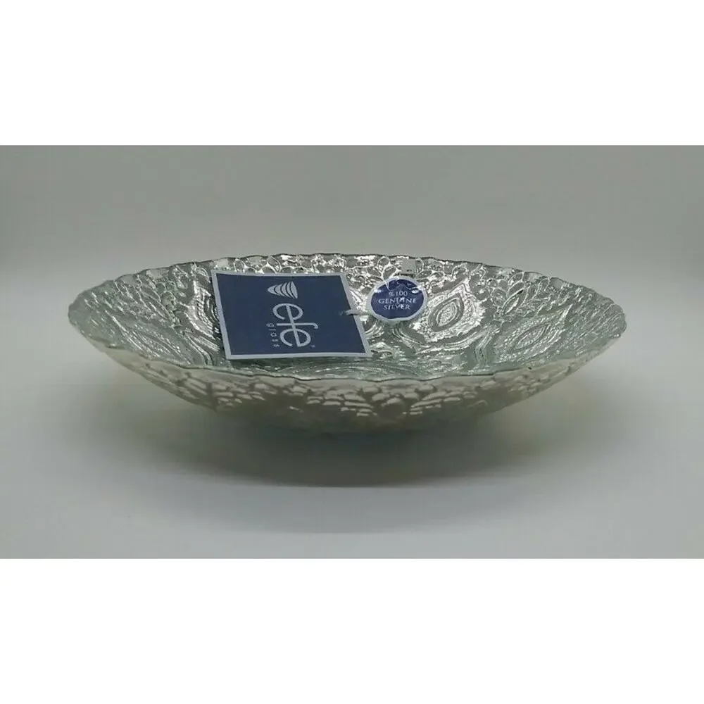 EFE Glass Turkish Handmade Decorative 100% Genuine Silver Bowl 8.50”w X 1.75”h